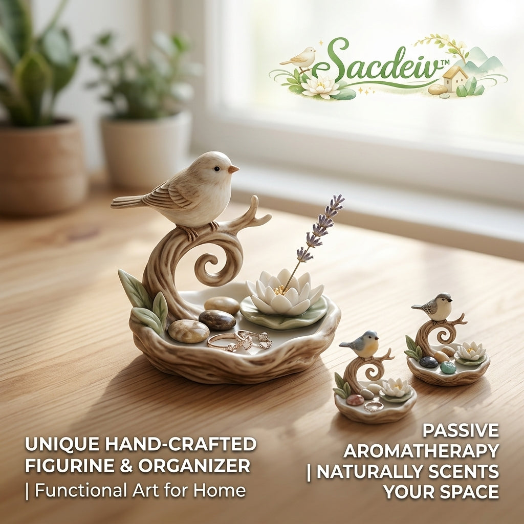 Sacdeiv™ Hand-Crafted Ceramic Bird Jewelry Dish & Passive Aromatherapy Diffuser | Whimsical Ring Holder for Vanity | Unique Zen Home Decor Gift for Her