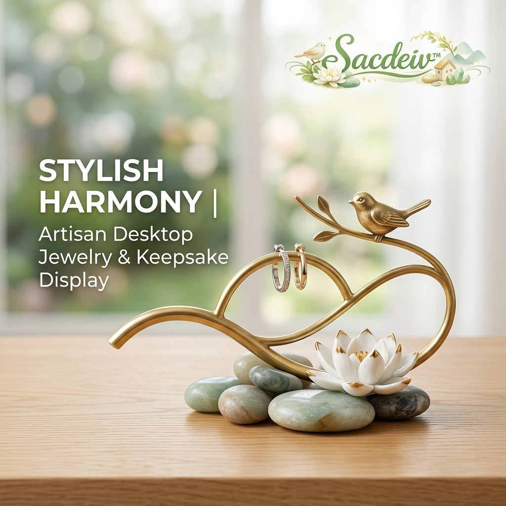 Sacdeiv™ Artistic Bird & Lotus Jewelry Stand – Modern Decorative Ring Holder, Desktop Keepsake Display, Elegant Vanity Organizer, Unique Zen Home Decor Gift for Her