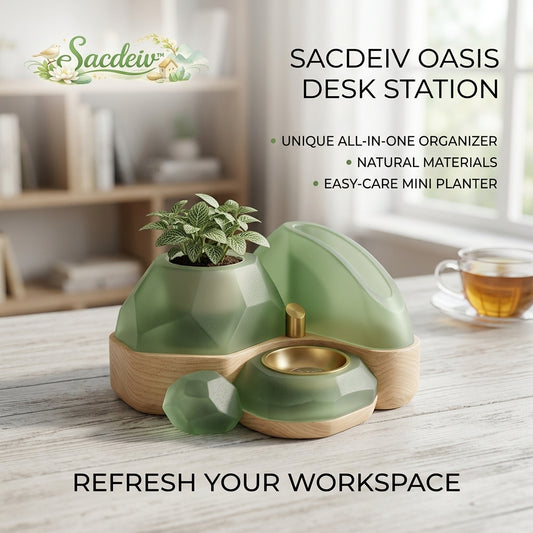 Sacdeiv™ Oasis Desk Station – All-in-One Geometric Desk Organizer, Mini Planter, Phone Stand & Trinket Tray – Minimalist Zen Office Decor for a Clutter-Free Workspace
