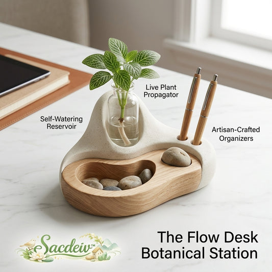 Sacdeiv™ Flow Desk Botanical Station | Modern Self-Watering Plant Propagator & Zen Wood Desk Organizer | Minimalist Office Decor & Pen Holder for Productivity