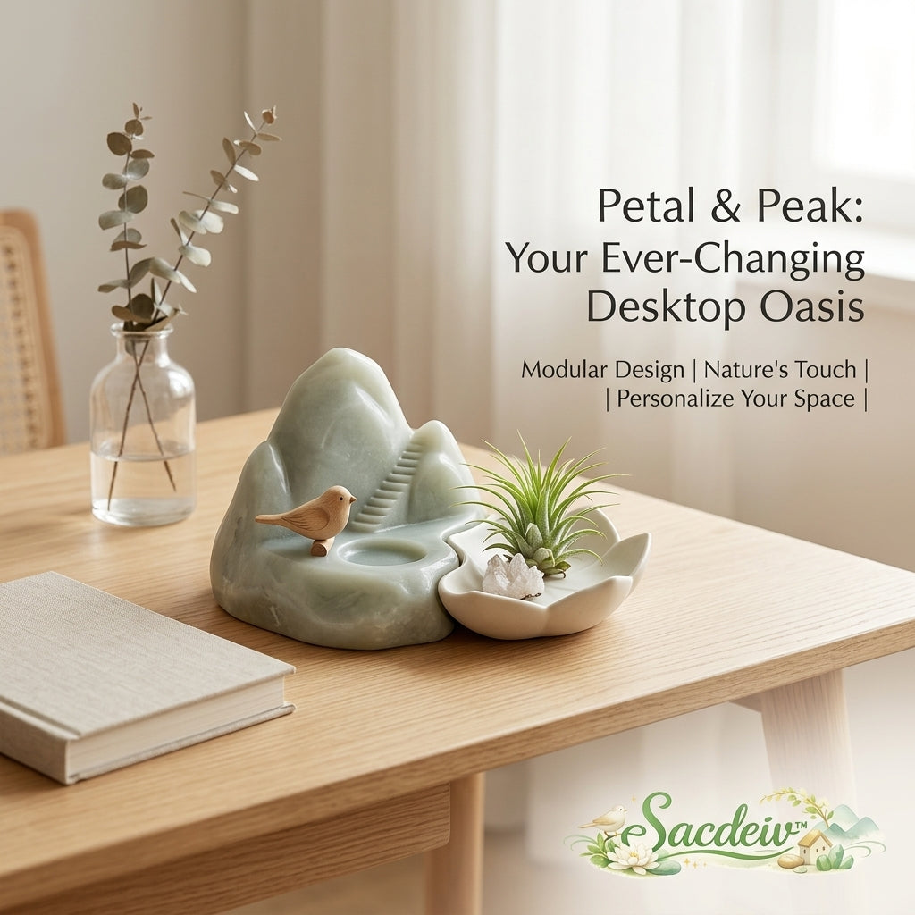 Sacdeiv™ Zen Mountain Desk Decor – Modular Air Plant Holder & Crystal Display Stand, Minimalist Desktop Oasis Ornament, Creative Office Accessories for Meditation & Stress Relief